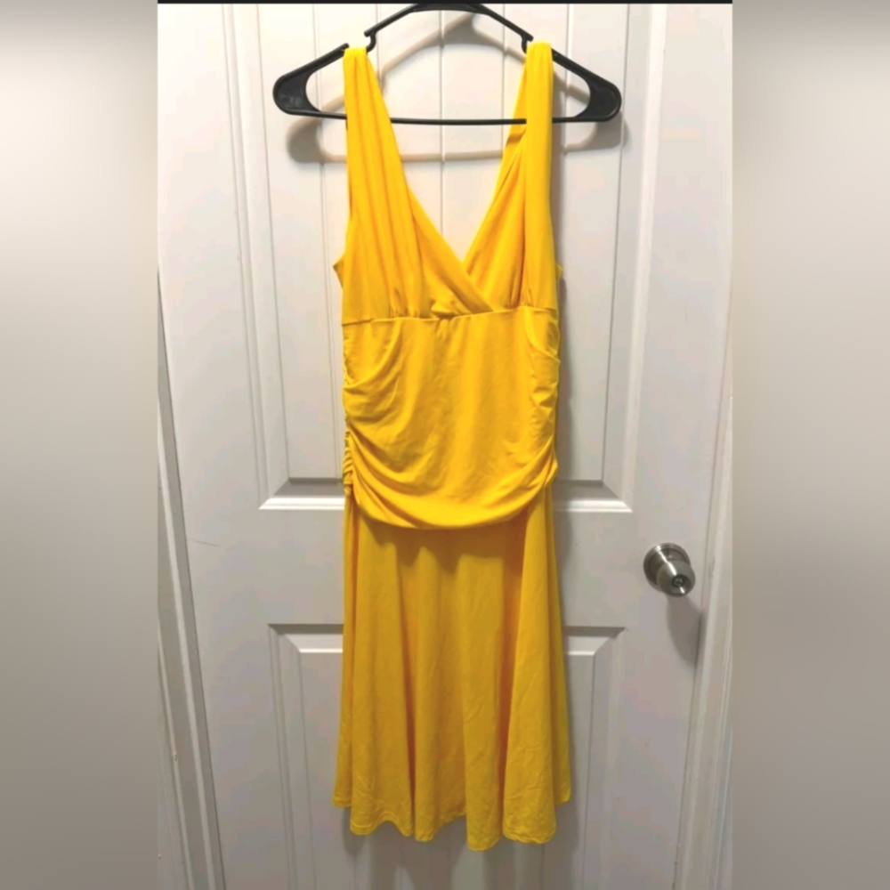 Women's Sundress, Yellow ,Slimming Midriff/Waist Style, Stretch Size 2X ASSA